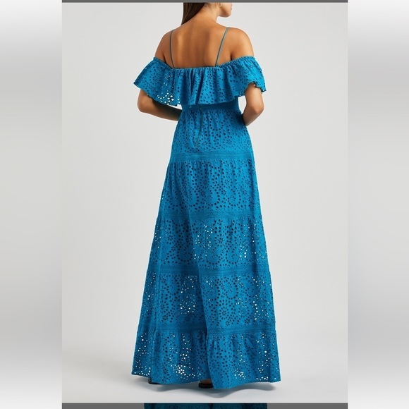 Alice + Olivia Women's Blue Eyelet Off Shoulder Maxi Dress Size Small $696 - Picture 9 of 10